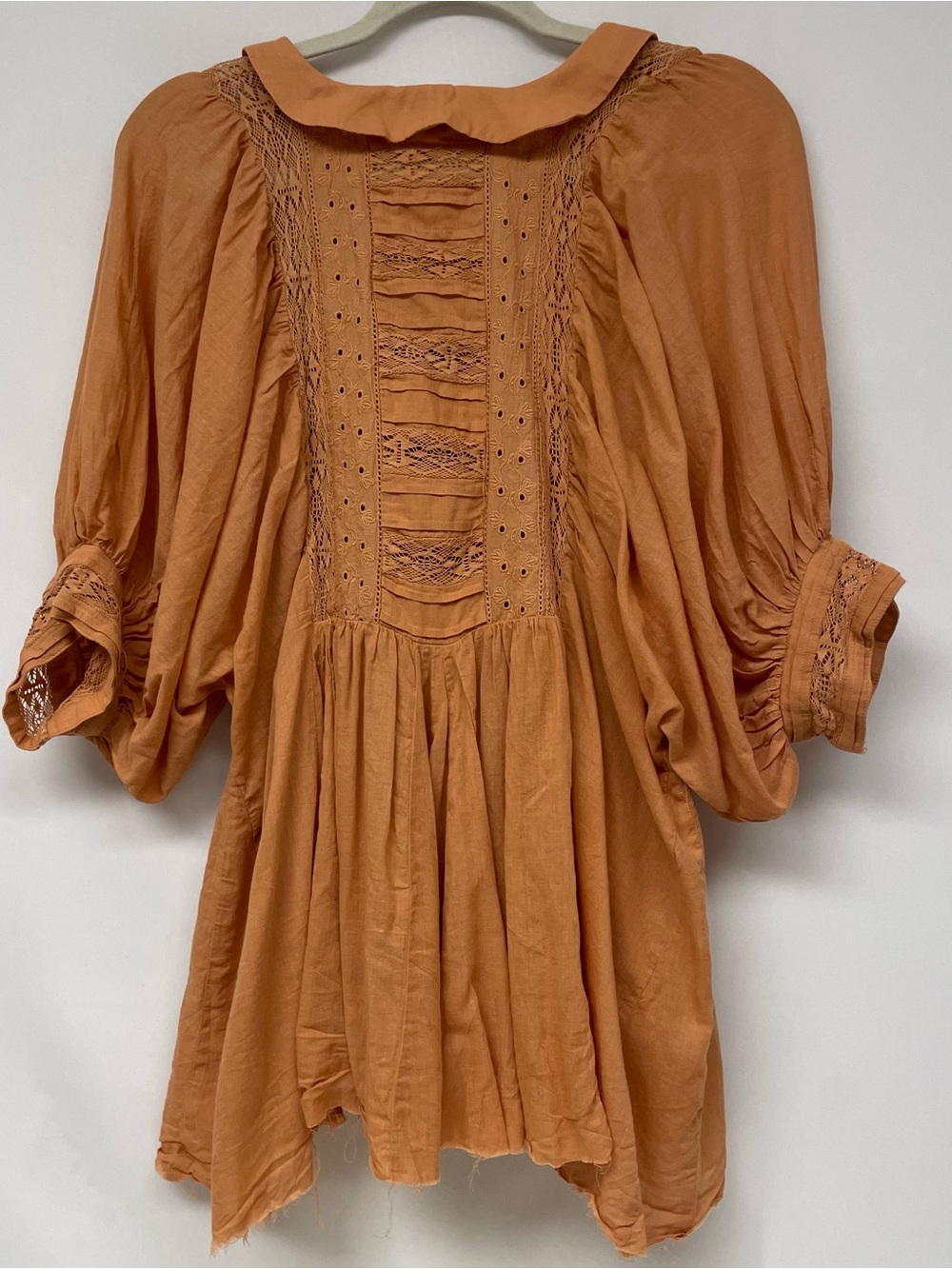 Gimmicks Rust Rust Collared Oversized Boho Peasant Lace Trim Blouse Top Dress S - Picture 7 of 11